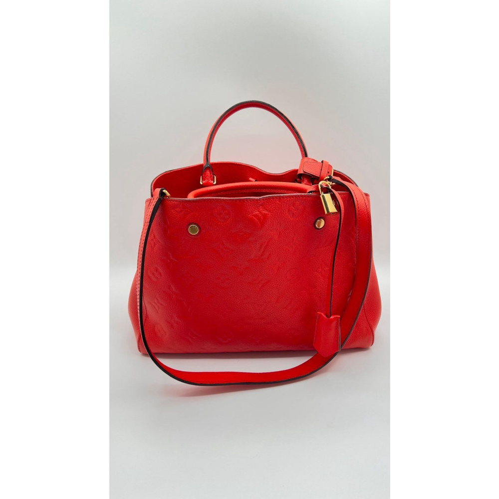 Louis Vuitton Red Montaigne Monogram MM Leather Tote Bag
